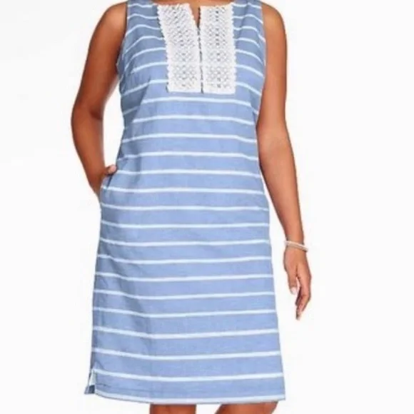 knee length dresses for ladies Ruffled Shift Dress in Linen Blue Plaid / Large main image 0